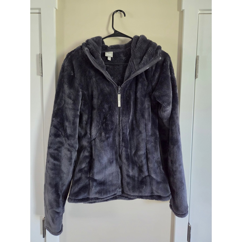 Bench Womens Full Zip Faux Fur Hoodie Charcoal Gray Plush Jacket BLEA 3505 M